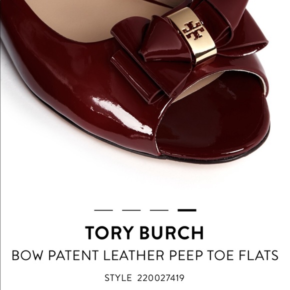 Tory Burch Patent Black Stacked Bow Peep toe Flats - Picture 15 of 15